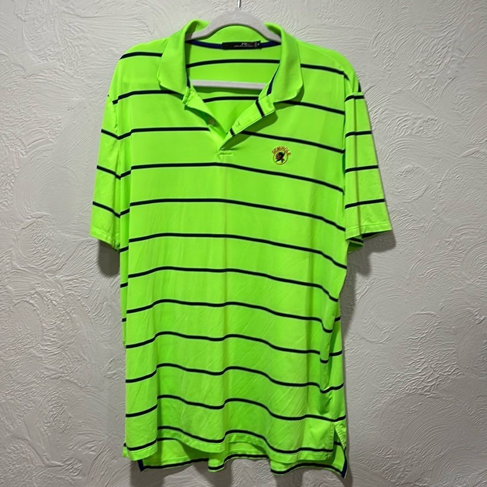 Ralph Lauren RLX Lime and Navy Stripe Seminole Golf Club Polo Shirt Size XL